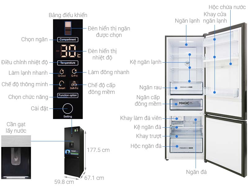 Thông số kỹ thuật Tủ lạnh Aqua Inverter 320 lít AQR-IW378EB BS