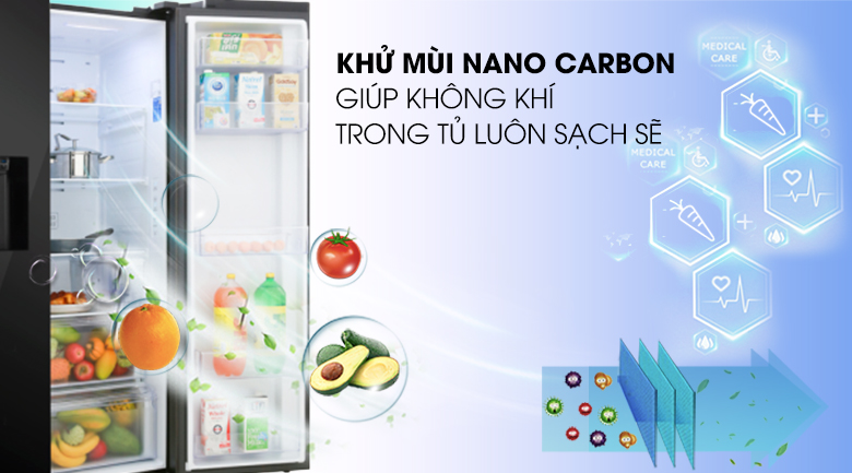 Lọc sạch không khí với bộ lọc than hoạt tính - Tủ lạnh Samsung Inverter 617 lít RS64R53012C/SV Lọc sạch không khí với bộ lọc than hoạt tính - Tủ lạnh Samsung Inverter 617 lít RS64R53012C/SV