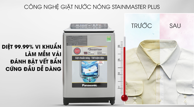 Công nghệ giặt nước nóng StainMaster Plus - Máy giặt Panasonic Inverter 13.5 Kg NA-FS13V7SRV Công nghệ giặt nước nóng StainMaster Plus - Máy giặt Panasonic Inverter 13.5 Kg NA-FS13V7SRV