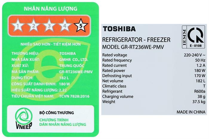 Tủ lạnh Toshiba Inverter 182 lít GR-RT236WE PMV-11
