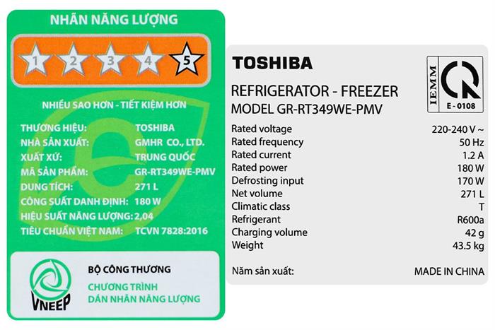 Tủ lạnh Toshiba Inverter 271 lít GR-RT349WE-PMV-05